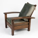 An oak Morris chair, Warren Hile Studio Late 20th century, with ''Warren Hile Studio / Sierra Madre,