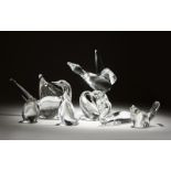 A group of Steuben art glass birds Second half 20th century, each with etched ''Steuben''