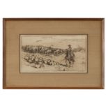 1099  Edward Borein (1872-1945 Santa Barbara, CA) "Trail Herd #2", unsigned, etching and drypoint on