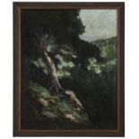 1033  Attributed to William Keith (1838-1911 Berkeley, CA) Wooded scene with ocean view, appears