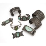 1126  A collection of Native American jewelry A collection of silver, metal and turquoise jewelry
