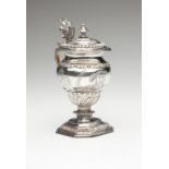 1206  An English silver lidded tankard Likely late 19th/early 20th century, with deficient