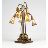 1057  A Tiffany Studios "Lily" lamp #385 Circa 1920s, the base stamped "Tiffany Studios / New York /