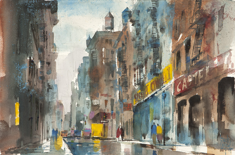 1195  Jack Laycox (1921-1984 San Francisco, CA) "Quiet Afternoon On West Broadway", signed lower