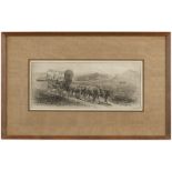 1098  Edward Borein (1872-1945 Santa Barbara, CA) "Emigrant Train", unsigned, etching and drypoint