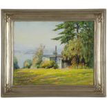 1149  Robert Alexander Graham (1873-1946 San Francisco, CA) House in a lakeside landscape, signed