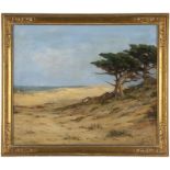 1220  Angel Espoy (1879-1963 Seal Beach, CA) Cypress trees near coastal dunes, signed lower right: