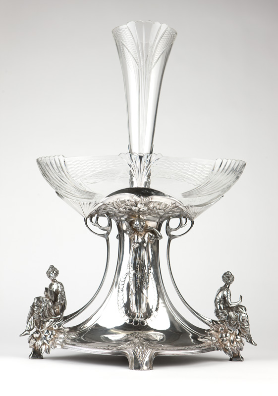 1047 Art Nouveau silver plate & cut glass centerpiece Late 19th/early 20th century, elements stamped