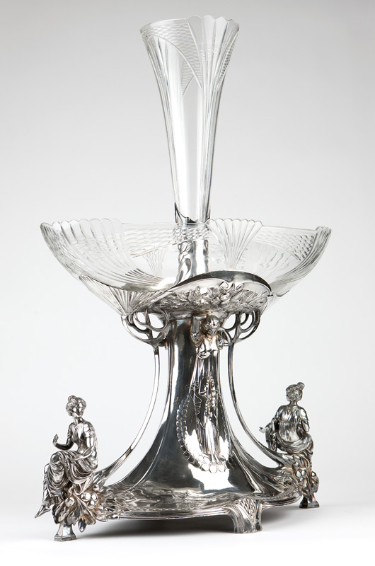 1047 Art Nouveau silver plate & cut glass centerpiece Late 19th/early 20th century, elements stamped - Image 3 of 6