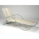 1091 A Walter Lamb verdigris bronze patio ''S'' chaise Mid-20th century, the armed chaise lounge