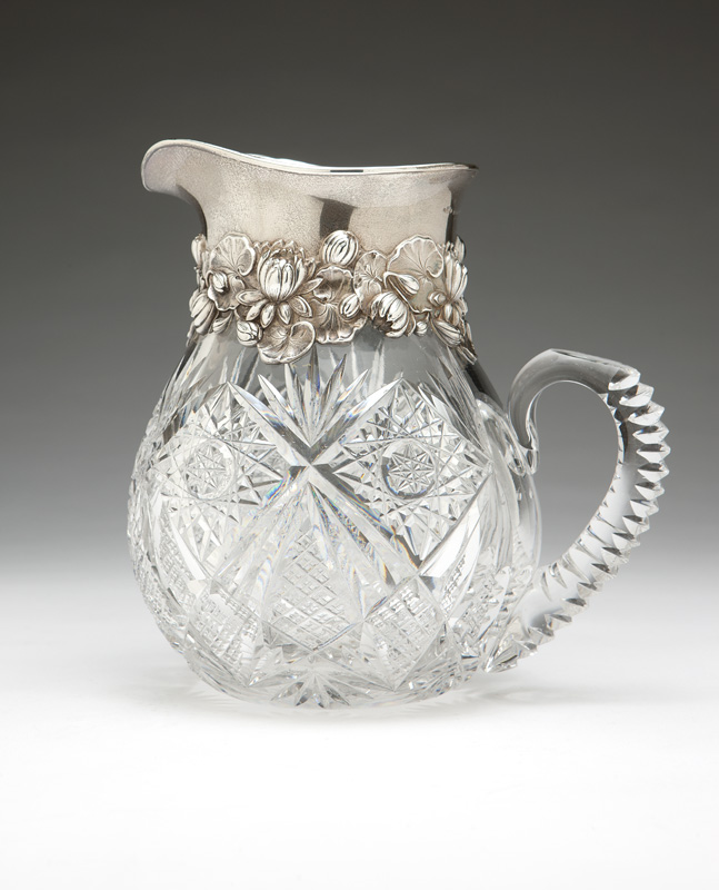 1205 A Gorham silver-mounted cut crystal pitcher Mid-20th century, with maker's mark, further marked