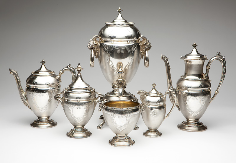 1154 A Gorham coin silver coffee/tea service Circa 1855, each with maker's marks and further