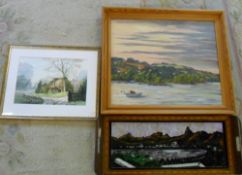 Various pictures inc oil of river scene