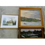 Various pictures inc oil of river scene