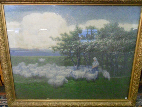 Lg oil on canvas 'The Shepherdess' by Fr
