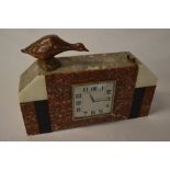 French Art Deco clock featuring a duck &