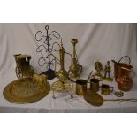 Brass & copper including horse and cart,