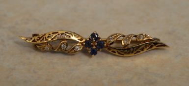 9ct gold diamond & sapphire brooch