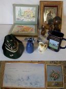 Assorted items inc ceramics, tyrol hat w