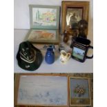 Assorted items inc ceramics, tyrol hat w