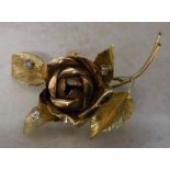 18ct gold rose brooch set with 3 diamond