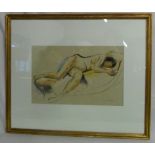 Oil on paper of a reclining nude signed