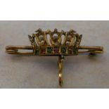 9ct gold brooch with coloured stones and