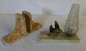 Art Deco lamp & pr of marble book ends