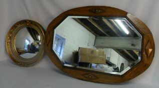 Oak oval mirror & gilt round mirror