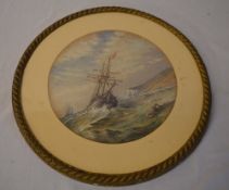 Watercolour of a ship in a stormy sea