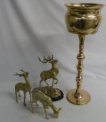 Brass Jardiniere and 3 brass stags