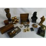 Various treen, coins & figures