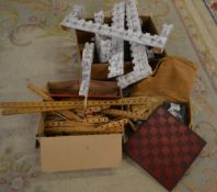 Chess set, toy fort & wooden model kit