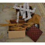 Chess set, toy fort & wooden model kit