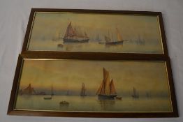 Pr of prints of sailing craft signed 'Garman Morris' - 'Hazy Morn' and 'Dawn' 54.5 x 22 cm