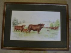 Print of Lincoln Red cattle by Peter Bra