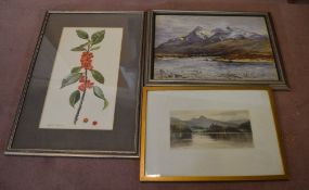 3 watercolours incl two landscapes