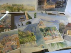 Lg folder of watercolours by Edith E Mor