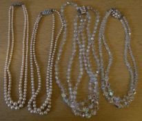 2 synthetic pearl & 2 glass bead necklac