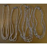 2 synthetic pearl & 2 glass bead necklac