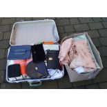 Suitcase & box containing various handba