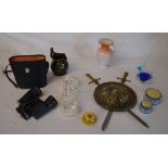 Binoculars, S.P toast rack, ceramics etc
