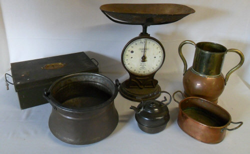 Assorted brass and copper inc Salter sca
