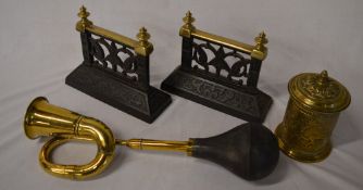Brass car horn (af), fire sides, tobacco