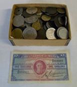 Box of various British/foreign coins & M