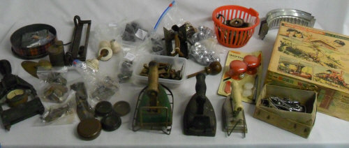 Various items inc door handles, irons &
