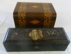 Wooden parquetry box & laquered box