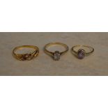 9ct gold ring and two other rings (one w