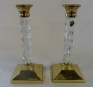 Pair of Waterford crystal & brass candle