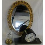 Oak Mantle clock, domed clock & gilt fra